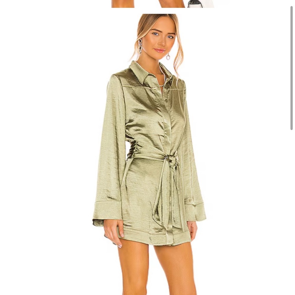 Camila Coelho Satin Mini Dress in Olive